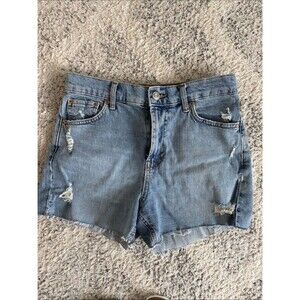 BDG Light Blue Distressed High-Rise Denim Shorts Size 28